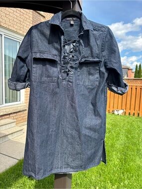 imPRESS Dark Blue Denim Lace-Up Button Down Tunic top